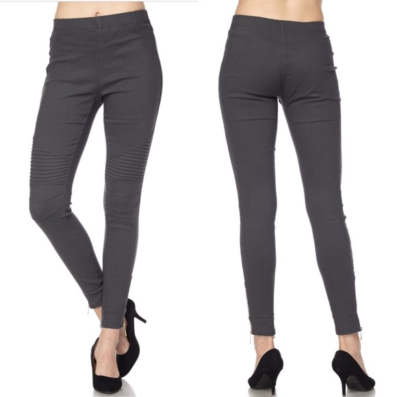 MINDY✨ moto pants skinny jeggings charcoal gray - Picture 3 of 4